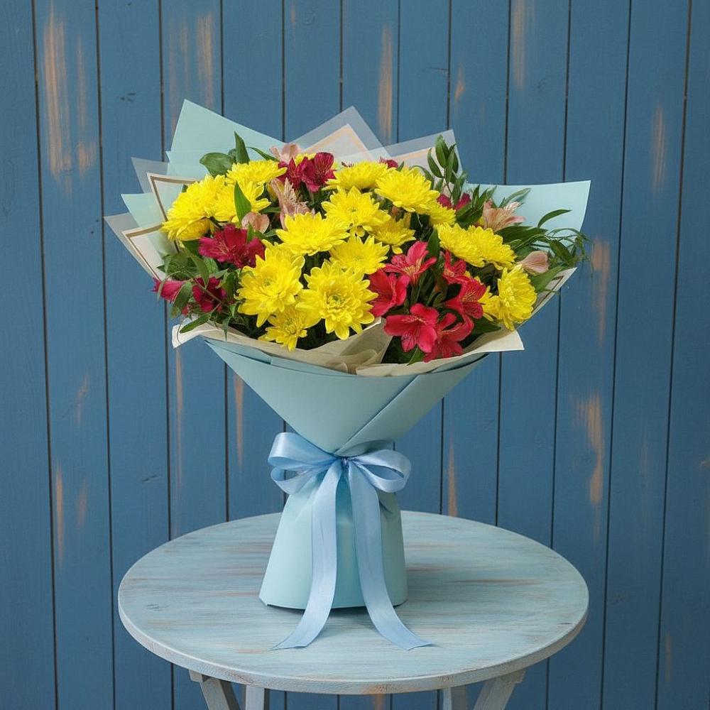 Букет цветов из: Альстромерии и Хризантемы в Кандалакше
