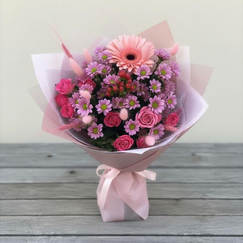 Букет цветов из: Розы, Герберы и Хризантемы в Кандалакше