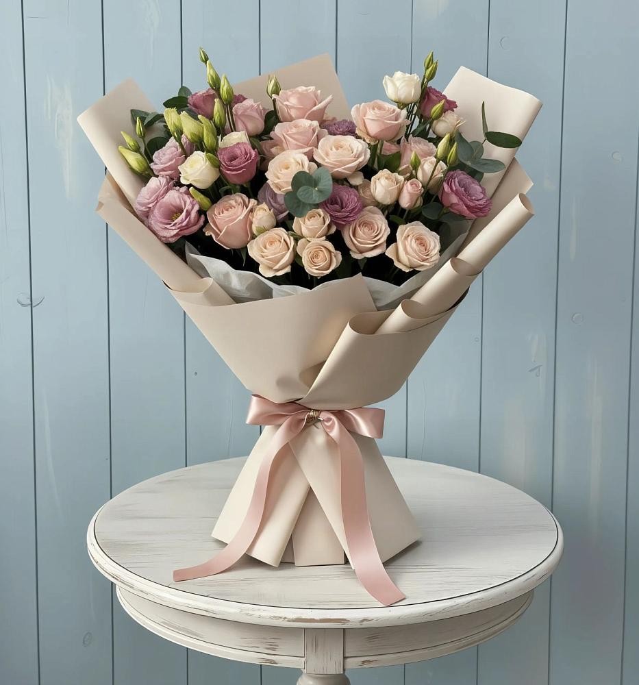 Букет цветов из: Розы и Лизиантусы в Кандалакше