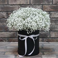 Цветочная композиция из Гипсофила в шляпной коробке в Кандалакше
