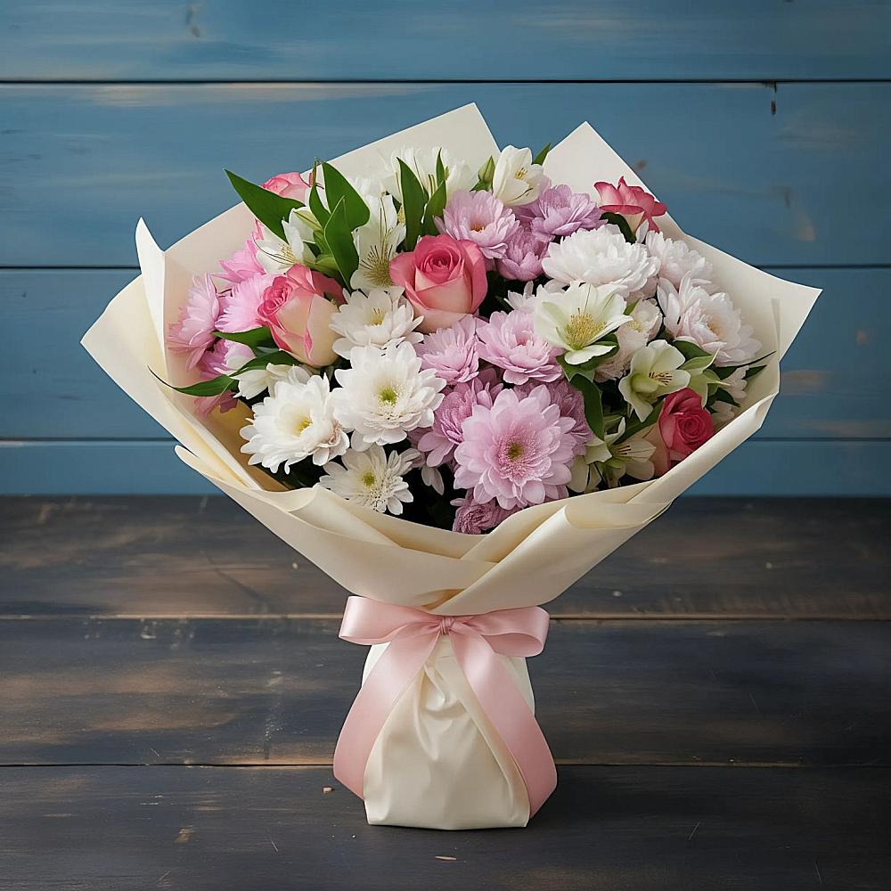 Букет цветов из: Хризантемы, Альстромерии и Розы в Кандалакше